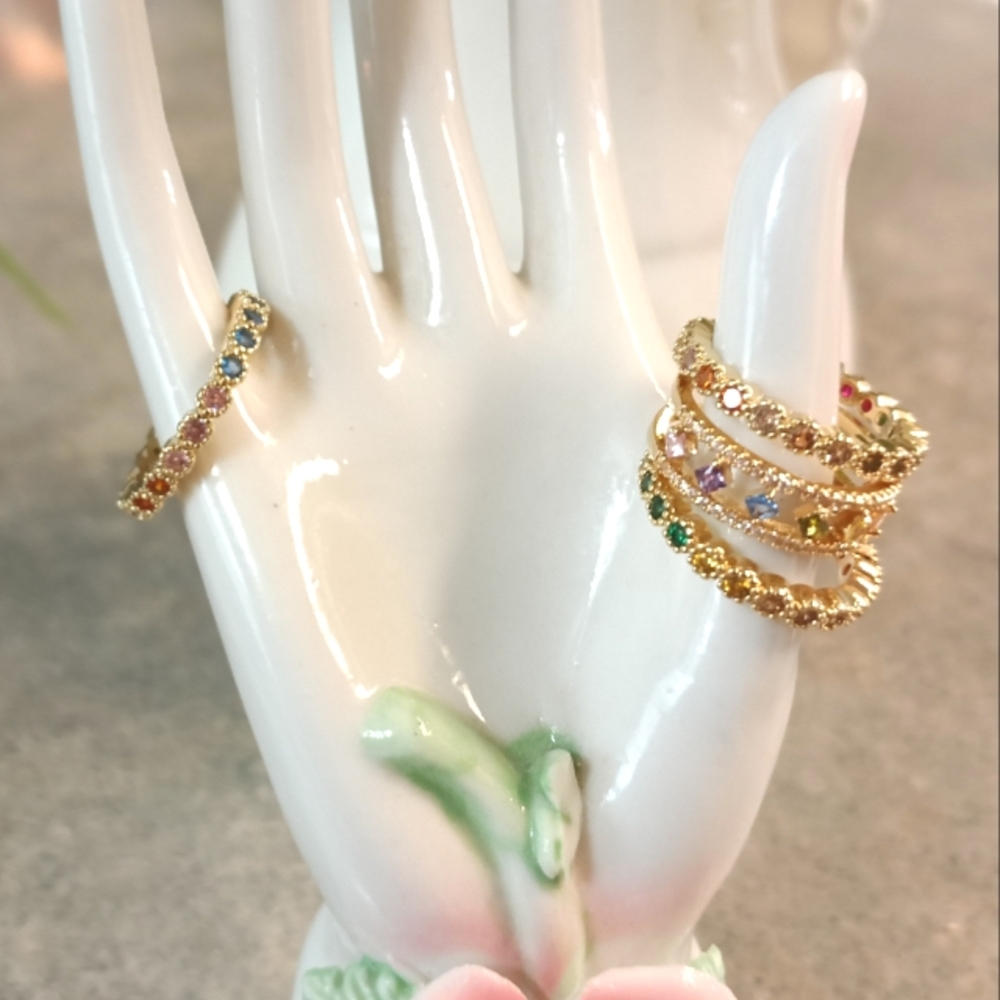 🌈New Rainbow CZ Ring & (2) Matching Rainbow CZ Bands (6)🌈 - Picture 5 of 14